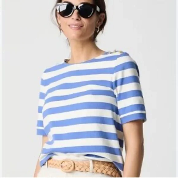 J. Crew Factory Striped Short Sleeve Tee NWT Size XL White Blue Nautical Preppy - Picture 2 of 9